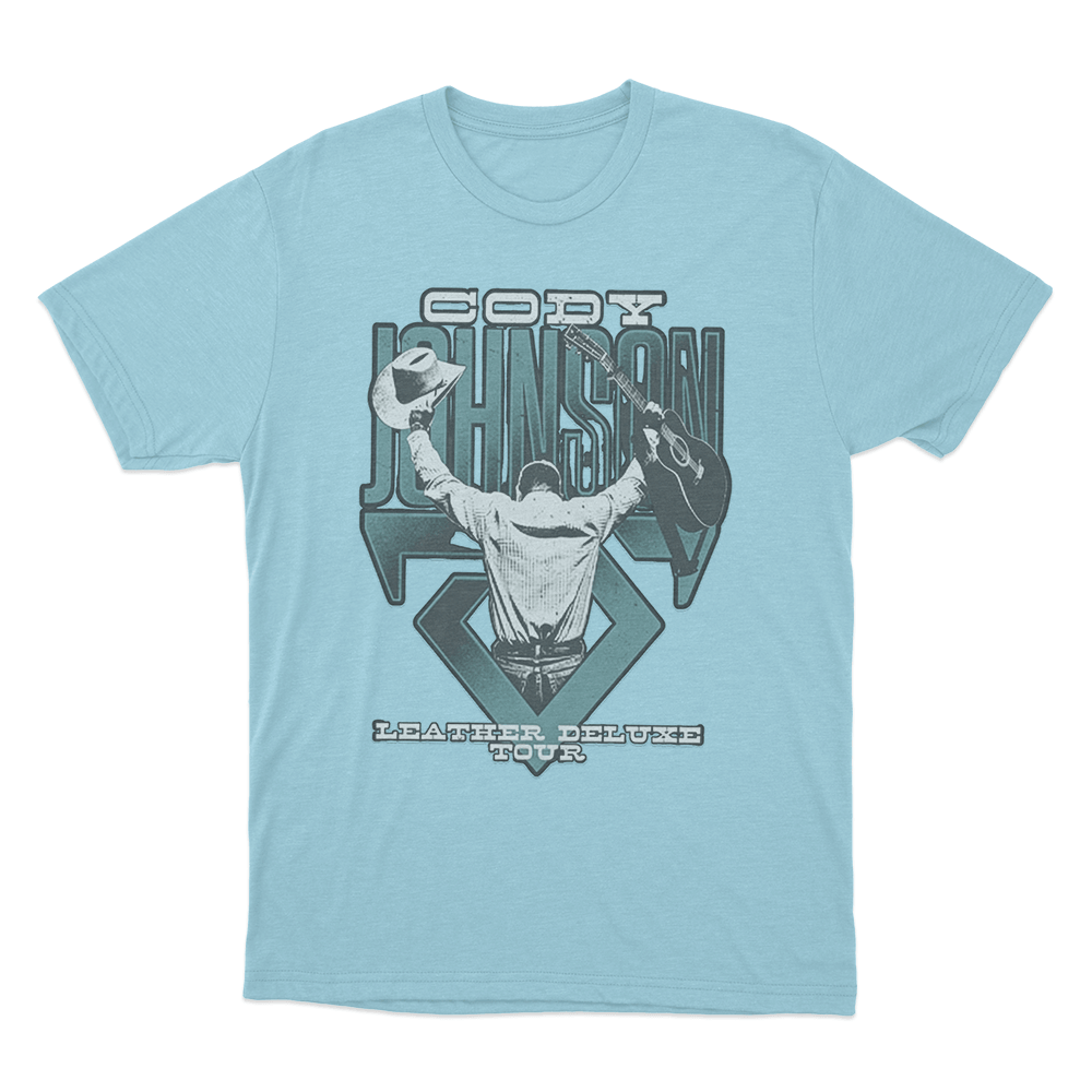 Leather Deluxe Photo Tour Unisex T Shirt Sky Blue Leather Deluxe Photo Tour Unisex T Shirt Sky Blue